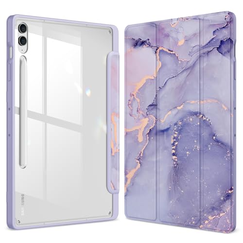 FINTIE Custodia per Samsung Galaxy Tab S9 FE+/Tab S9 Plus 12.4 Pollici 2023 con S Pen Holder, Leggero Trasparente Cover Posteriore con Bordo Antiurto, Auto Sveglia/Sonno, Lilla Marble