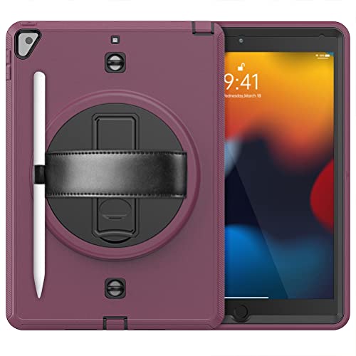 KEYWANTS Custodia per iPad 7/8/9 Gen(2019/2020/2021) 10.2" e Air 3 Gen(2019) 10.5", girevole a 360°, con mano e tracolla, colore: Nero e rosa scuro