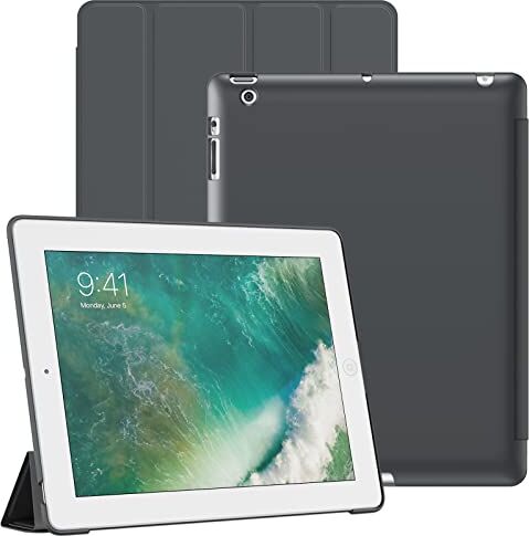 JETech Custodia per iPad 2/3/4, Cover Protettiva per Tablet Morbida al Tatto con Guscio Posteriore Rigido, Auto Svegliati/Sonno (Grigio Scuro)