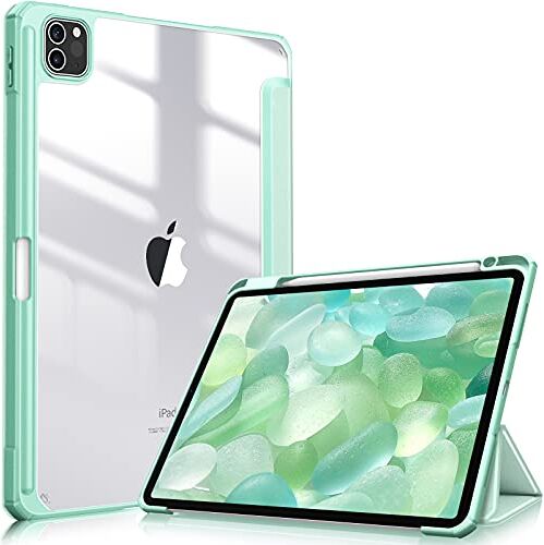 FINTIE Custodia per iPad Pro 11" 2022/2021/2020/2018 (4ª/3ª/2ª/1ª Generazione) con Pencil Holder, Antiurto Sottile Leggero Posteriore Trasparente Cover Case, Verde Chiaro