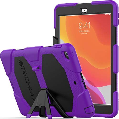 TECHGEAR Custodia Robusta Compatibile con iPad 10.2" (9/8 / 7 Generazione, 2021/2020/2019) Resistente agli Urti e all'impatto Cover con Supporto per i Bambini, Lavoro e Scuola [Viola]