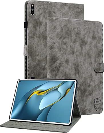 GXLONG Ooboom Custodia per Huawei Matepad PRO 10.8" 2021/2019, Tigre Adorabile Magnetico Flip Smart Cover in Pelle PU Protezione Copertura Wallet Case Borsa Supporto Grigio