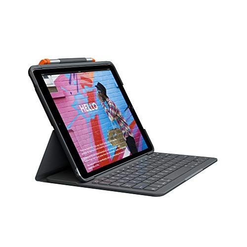 Logitech Slim Folio per iPad (7ª, 8ª e 9ª generazione) Custodia con tastiera wireless integrata, Layout Francese ‎AZERTY Grafite
