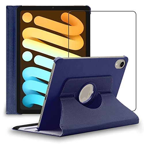 ebestStar Cover per iPad mini 2021 8.3'' (6 gen) Apple, Custodia Protezione Rotazione 360, Pelle PU, Blu scuro + Vetro Temperato
