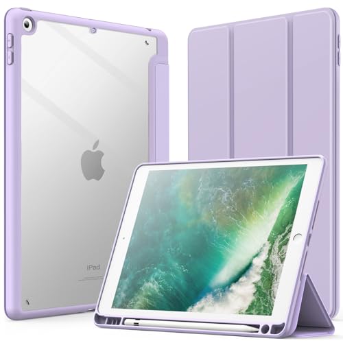 JETech Custodia per iPad 9,7 Pollici (6a/5a Generazione, 2018/2017) con Portapenne, il Involucro Posteriore Chiaro Trasparente Supporto Cover Sottile per Tablet Antiurto (Viola Chiaro)