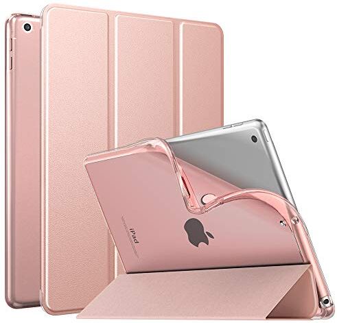 MoKo Cover per Nuovo iPad 10,2" iPad 9a Gen. 2021/8a Gen. 2020/7a Gen. 2019, Custodia Ultra Sottile Leggero Tri-fold Auto Sveglia/Sonno con Retro Semi-trasparente in TPU, Oro Rosa