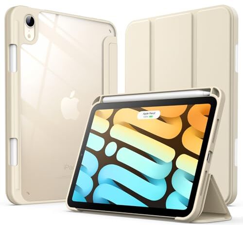 JETech Custodia per iPad mini 6 (Modello 2021 da 8,3 Pollici) con Portapenne, Posteriore Chiaro Trasparente Supporto Cover Sottile per Tablet Antiurto (Galassia)