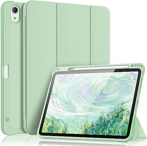 FINTIE Custodia per iPad Air 5a Generazione (2022) / 4a Generazione (2020) 10.9 Pollici con Pencil Holder, Leggero Cover Case Posteriore in Morbido TPU con Auto Sonno/Sveglia, Verde Chiaro