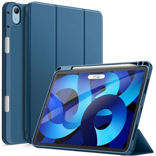 JETech Custodia per iPad Air 5/4 (10,9-Pollici, Modello 2022/2020, 5a/4a Generazione) con Portapenne, Ricarica di Pencil 2a Gen, Cover Tablet Sottile con Retro in Morbido TPU (Blu)