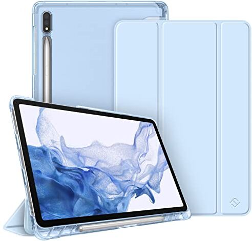 FINTIE Custodia per Samsung Galaxy Tab S7 11'' 2020 SM-T870/T875 con S Pen Holder, Sottile Leggero Case Posteriore Trasparente Cover con Auto Sveglia/Sonno Funzione, (Cielo Blu)