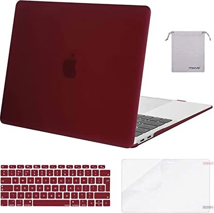 MOSISO Case Compatibile con MacBook Air 13 Pollici Retina 2022 2021-2018 A2337 M1 A2179 A1932, Custodia Rigida in Plastica&Tastiera Cover&Proteggi Schermo&Borsa Portaoggetti, Marsala Rosso