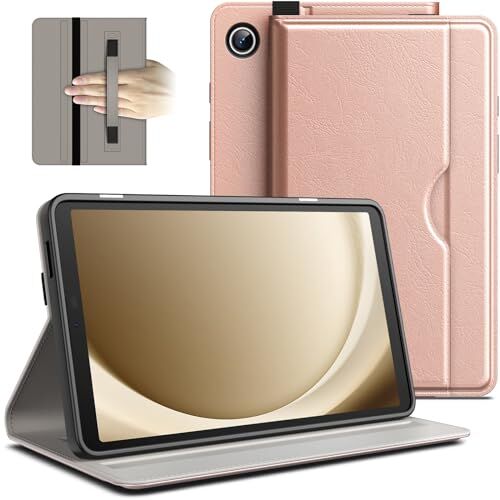 JETech Custodia per Samsung Galaxy Tab A9 8,7 Pollici 2023, PU Pelle Affari Folio Supporto Protettiva Tablet Cover con Tasca & Cinghie, Multi-Angolo Visualizzazione (Oro Rosa)