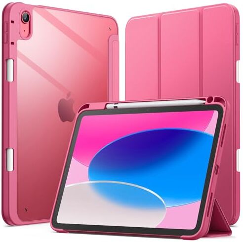 JETech Custodia per iPad 10 (10,9 Pollici, Modello 2022, 10ª Generazione) con Portapenne, Posteriore Chiaro Trasparente Supporto Sottile per Tablet Cover Antiurto (Rosa)