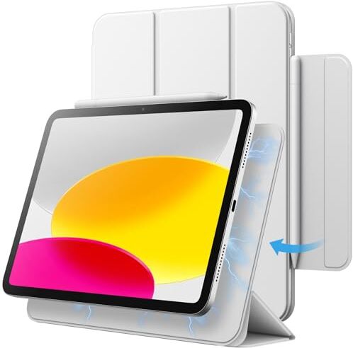 JETech Custodia Magnetica per iPad 10 (10,9 Pollici, Modello 2022, 10ª Generazione), Attaccamento Magnetico, Sottile Cover con Auto Svegliati/Sonno (Bianco)