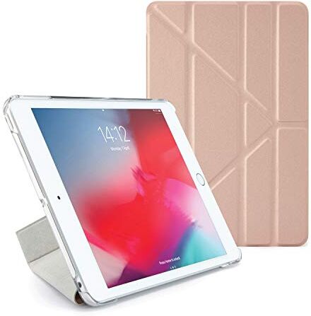 PIPETTO Origami Custodia per iPad Mini 5 (2019) / Mini 4 con Supporto 5 in 1, Funzione di accensione/spegnimento Automatico, Colore: Oro Rosa/Trasparente