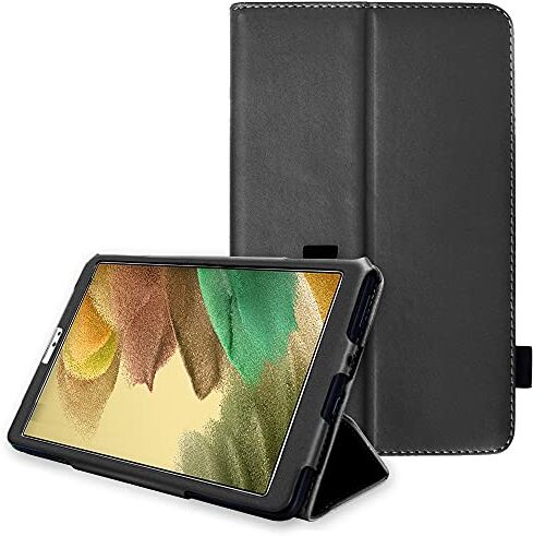 TECHGEAR Custodia in Pelle Designato per Samsung Galaxy Tab A7 Lite 8.7" (SM-T220 / SM-T225), Custodia Rigida Sottile di Alta qualità in PU Pelle con Supporto e Cinturino a Mano [Nero]