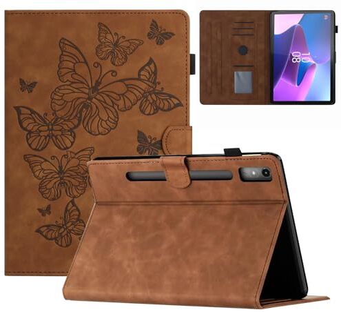 Oduio Custodia for Lenovo Tab P11 Pro Gen 2 11.2 Pollici 2022 / Pad Pro 2022 Flip Case in Pelle PU Portafoglio con Funzione Supporto, Auto Svegliati Sonno Funzione-Marrone Farfalla