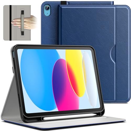 JETech Custodia per iPad 10 (10,9 Pollici, Modello 2022, 10a Generazione), PU Pelle Affari Folio Protettiva Cover Tablet con Portapenne & Tasca, Multi-Angolo Visualizzazione (Navy)