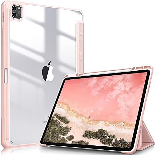 FINTIE Custodia per iPad Pro 12.9" (6a Generazione 2022) [Built-in Pencil Holder] Antiurto Sottile Case Posteriore Trasparente Cover per iPad Pro 12.9" 2021/2020/2018, Oro Rosa