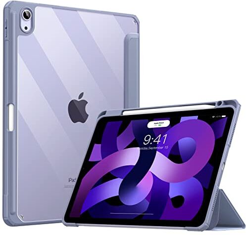 TiMOVO Custodia Protettiva Compatibile con Nuovo iPad Air 5a Generazione 2022/iPad Air 4a Generazione 2020, iPad Air Case 10.9-Pollici, con Supporto e Portapenna Grey Purple