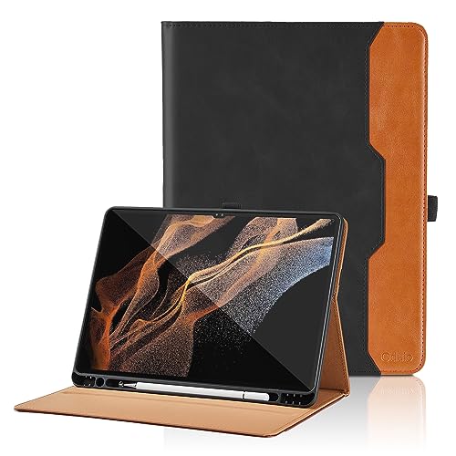 Oduio Custodia per Samsung Galaxy Tab S8 Ultra 14,6 Pollici 2022 Pelle Tablet Case con S Pen Holder, Multi-Angli Supporto Pieghevole Cover Protettiva con Tasca, Auto Sveglia/Sonno Nero