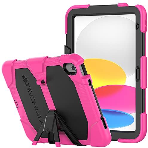 TECHGEAR Custodia Robusta Compatibile con iPad 10, 10.9 Pollici 2022 (10 Generazione) Resistente agli Urti e all'impatto Cover con Supporto per i Bambini, Lavoro e Scuola [Rosa]