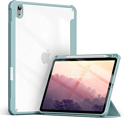 KEYWANTS Custodia per iPad Air 4/5 da 10,9" (2020/2022) con slot per penna integrato, custodia con superficie in PU e retro in acrilico con spegnimento automatico, luce blu