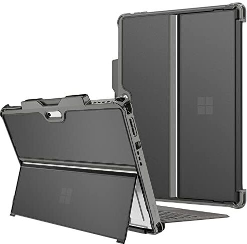 FINTIE Custodia per Microsoft Surface Pro 8 13 Pollici 2021, Antiurto Folio Case Protettiva Cover con Pen Holder Rigida Kickstand Case, Compatibile con Tastiera Type Cover, (Frosted Grigio)