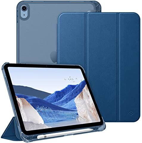 FINTIE Custodia per iPad 10ª Generazione 10.9" 2022 con Built-in Pencil Holder Sottile Leggero Semi-Trasparente Posteriore Cover Case con Auto Sveglia/Sonno, Blu