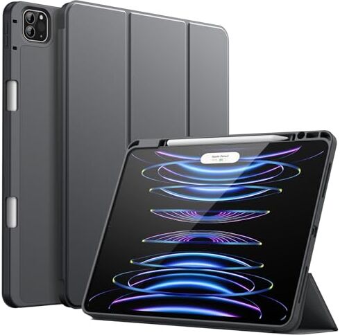 JETech Custodia per iPad Pro 12,9 Pollici (6a/5a Gen, Modello 2022/2021), con Portapenne, Supporta la Ricarica di Pencil 2a Gen, Cover Tablet Sottile con Retro in Morbido TPU (Grigio Siderale)