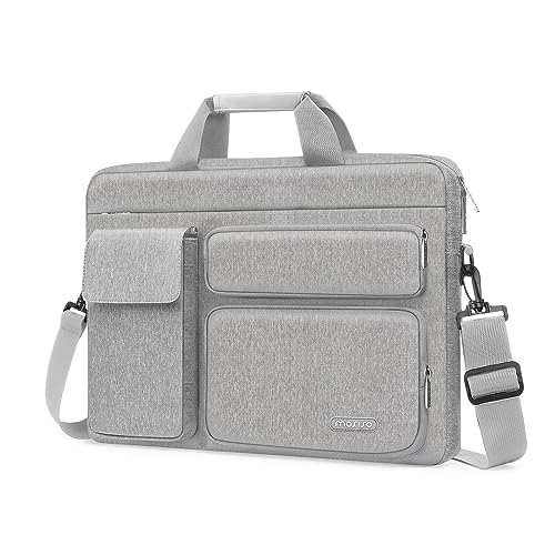 MOSISO Laptop Borsa a Tracolla 13-13,3 Pollici Potra PC Compatibile con MacBook Air/Pro,Compatibile con MacBook Pro 14 M1 con 2 Sporgente&1 Flapover&Orizzontale Tasche&Manico&Cintura,Grigio