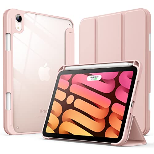 JETech Custodia per iPad mini 6 (Modello 2021 da 8,3 Pollici) con Portapenne, Posteriore Chiaro Trasparente Supporto Cover Sottile per Tablet Antiurto (Oro Rosa)