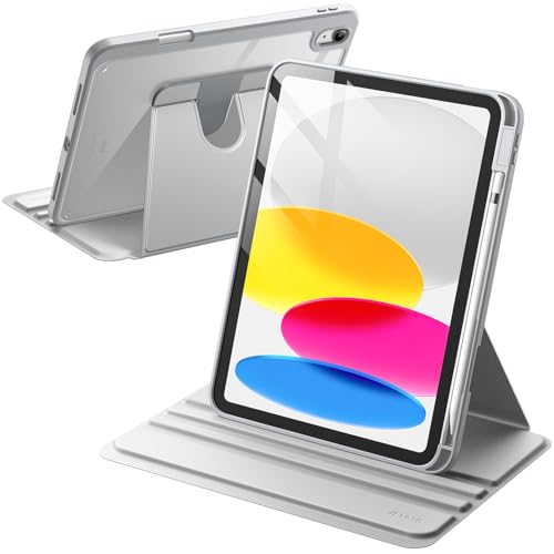 JETech Custodia Rotante per iPad 10 (10,9 Pollici, 2022 Modello, 10a Generazione) con Portapenne, Protezione con Rotazione a 360 Gradi Supporto Cover Chiaro Retro (Argento)
