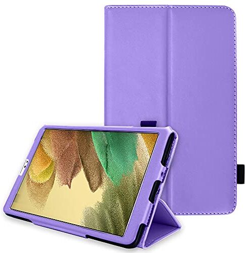 TECHGEAR Custodia in Pelle Designato per Samsung Galaxy Tab A7 Lite 8.7" (SM-T220 / SM-T225), Custodia Rigida Sottile di Alta Qualità in PU Pelle con Supporto e Cinturino a Mano [Viola]