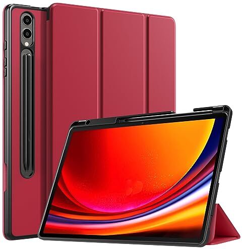 TiMOVO Custodia Compatibile con Samsung Galaxy Tab S9 Plus 12.4" 2023 SM-X810/X816B/X818U, Cover Prtettiva con Supporto per Galaxy Tab S9+, Portapenna per S Pen, Auto Sonno/Sveglia, Vino Rosso