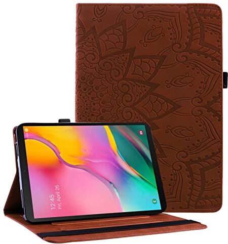 Succtop Custodia Samsung Galaxy Tab A 2019 10.1 Pollici Flip Portafoglio Custodia Supporto Tablet Custodia con Portapenne Samsung Galaxy Tab A 10.1" 2019 SM-T510/SM-T515 Mandala Flower Emboess Marrone