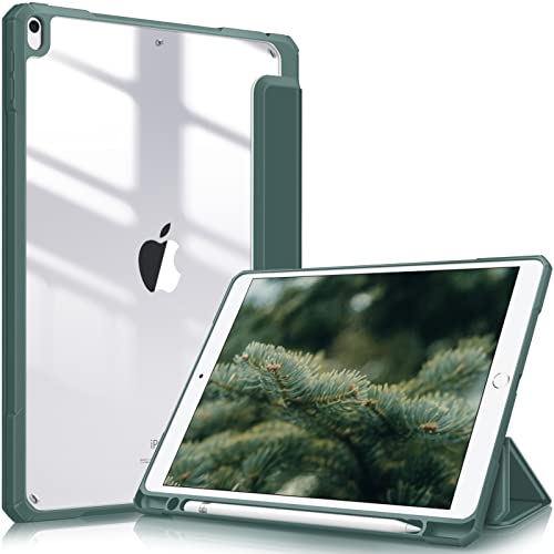 FINTIE Custodia per iPad Air 3a Generazione 10.5" 2019 / iPad Pro 10.5" 2017 [Built-in Pencil Holder] Antiurto Sottile Case Posteriore Trasparente Cover con Auto Sveglia/Sonno, Midnght Verde