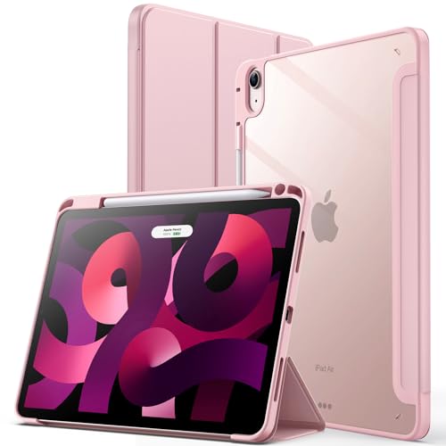 JETech Custodia per iPad Air 5/4 (10,9-Pollici, 2022/2020, 5a/4a Generazione) con Portapenne, il Involucro Posteriore Chiaro Trasparente Supporto Cover Sottile per Tablet Antiurto (Rosa)