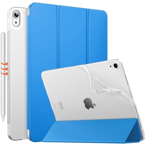 MoKo Cover Protettiva per iPad Air 5 2022/4 2020 da 10,9 Pollici, [Supporta Ricarica di iPencil]Retro Semi-Trasparente in TPU Leggero Custodia a Tri-Fold Auto Sveglia/Sonno, Onda Blu