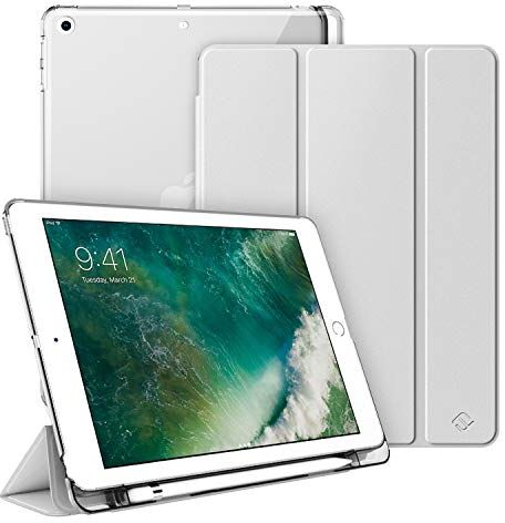 FINTIE Custodia con Pencil Holder per iPad 9.7'' 2018 2017 Sottile Leggero Semi-Trasparente Cover con Auto Sveglia/Sonno Funzione per iPad 9,7 Pollici 2018 2017, Argentato