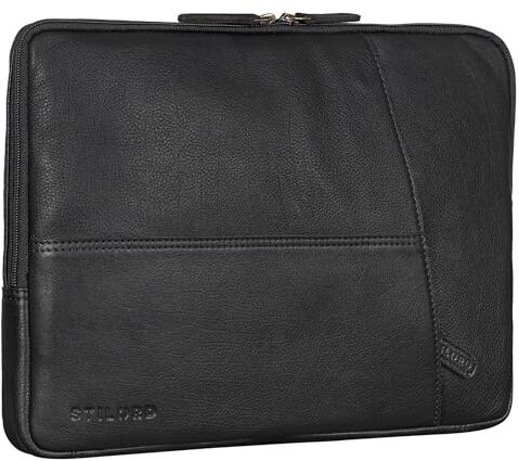 STILORD 'Chuck' Elegante Custodia PC 15.6 Pollici Pelle Laptop Sleeve Donna Case Cover per MacBook 16 pollici Borsa Ufficio Uomo Vera Pelle, Colore:nero