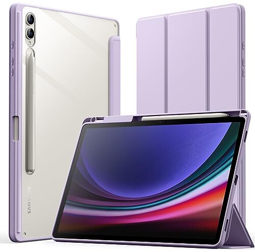 JETech Custodia per Samsung Galaxy Tab S9 Plus 12,4 Pollici con S Pen Titolare, Chiaro Trasparente PC Retro, Antiurto Trifold Supporto Tablet Cover, Auto Svegliati/Sonno (Viola Chiaro)