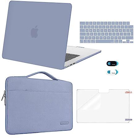 MOSISO Compatibile con MacBook Air 15 Case 2024 2023 M3 A3114 M2 A2941 con Touch ID,Custodia Rigida in Plastica&Trasporto Sleeve Borsa&Tastiera Cover&Schermo Protettore&Webcam Cover,Grigio Lavanda