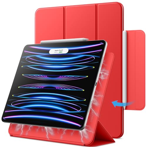JETech Custodia Magnetica per iPad Pro 12,9 Pollici Modello 2022/2021/2020/2018, Supporta Pencil 2a Generazione di Ricarica, Attaccamento Magnetico, Cover con Auto Svegliati/Sonno (Rosso)