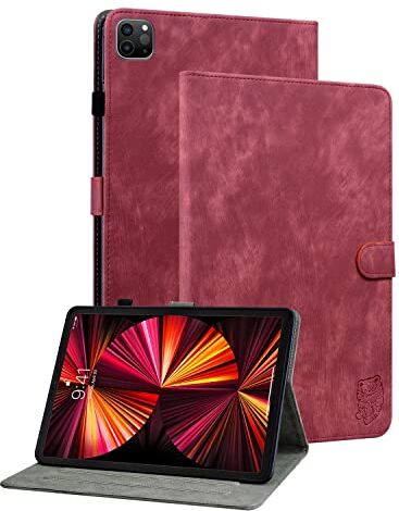 GXLONG Ooboom Custodia per iPad PRO 11" 2021/2020/2018/iPad Air 4 10.9", Tigre Adorabile Magnetico Flip Smart Cover in Pelle PU Protezione Copertura Wallet Case Borsa Supporto Rosso