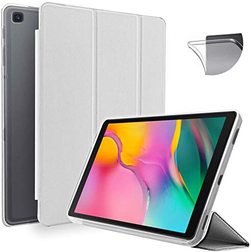 N NEWTOP Cover Compatibile per Samsung Galaxy Tab A 2019 T510-T515 da 10.1", Custodia Flip Smart Libro TPU Back Front Ultra Sottile Leggera Stand Supporto Funzione Wake/Sleep Simil Pelle (Bianca)