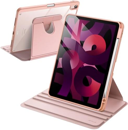 JETech Custodia Rotante per iPad Air 5/4 (2022/2020 5a/4a Generazione 10,9 Pollici) con Portapenne, Protezione con Rotazione a 360 Gradi Supporto Cover Chiaro Retro (Oro Rosa)