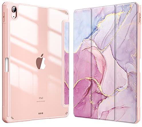 FINTIE Custodia per iPad Air 5a Generazione (2022) / 4a Generazione (2020) 10.9 Pollici con Pencil Holder Sottile Leggero Trasparente Cover Posteriore con Bordo in TPU Morbido, Glittering Marble