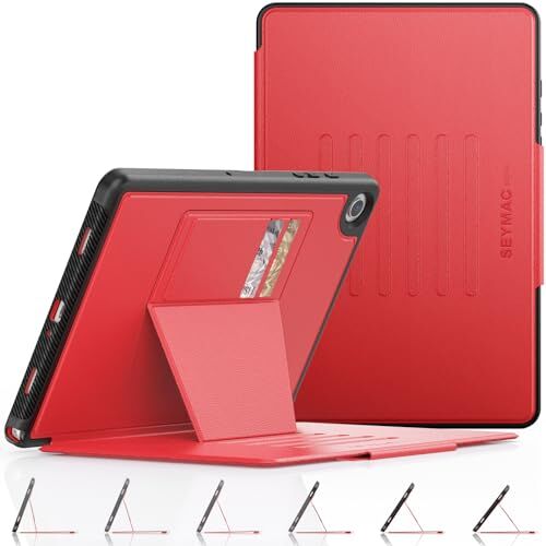 SEYMAC stock Custodia per Samsung Galaxy Tab A9 Plus 11'' 2023 (SM-X210/X216/X218), Custodia Antiurto con Supporto Multiangolo & Slot per Schede, Sospensione/Riattivazione Automatica (Rosso)