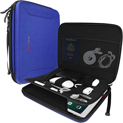 TECHGEAR Custodia Organizzatore Cover rigida protettiva con cerniera, borsa da trasporto per iPad Pro 12.9" 2021/2020/2017, Surface Pro X 7 6 4 3, Samsung Tab S7+ e per altri Blu